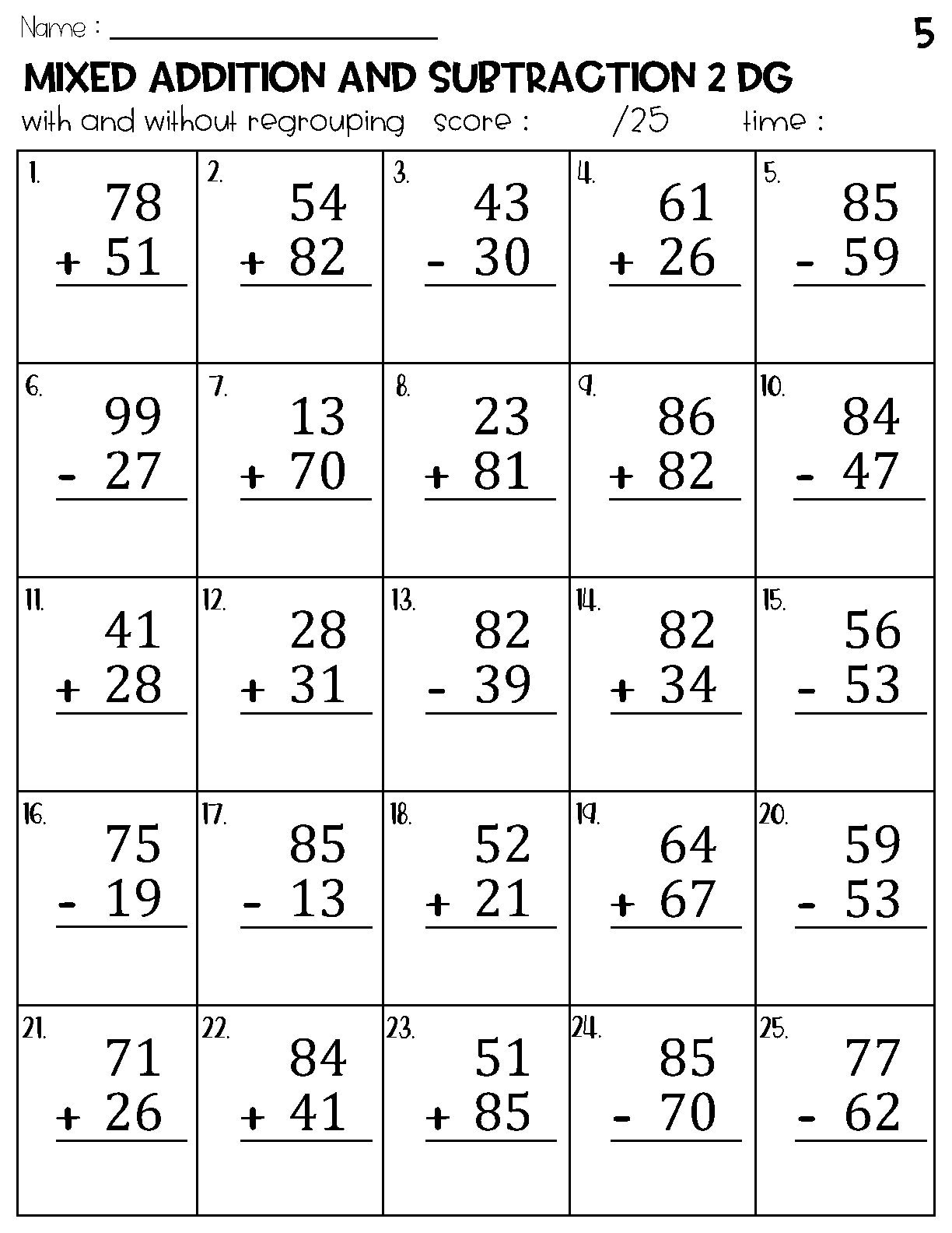 Two Digit Mixed Addition And Subtraction With And Without Regrouping Worksheets Etsy