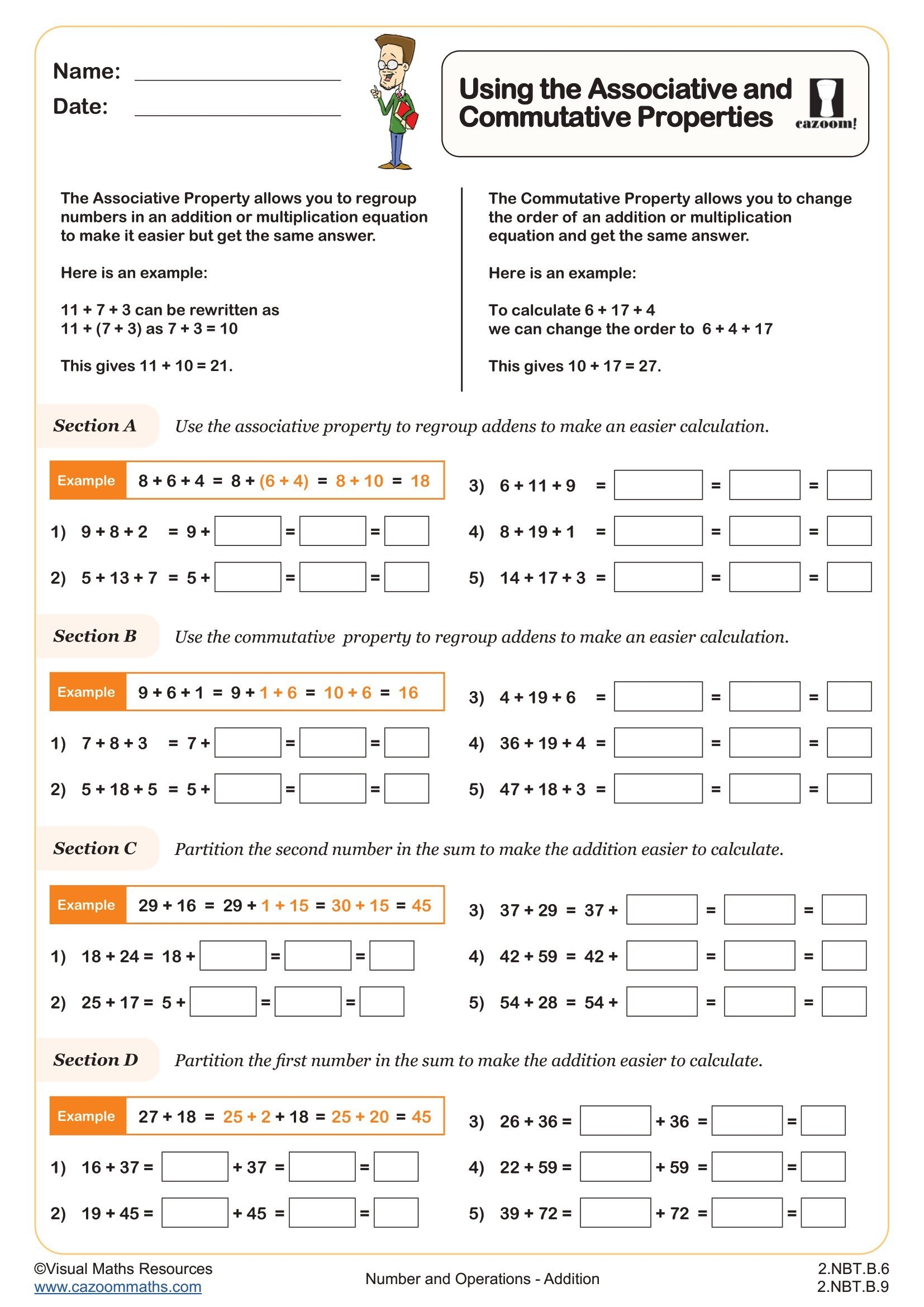 associative property of addition worksheets