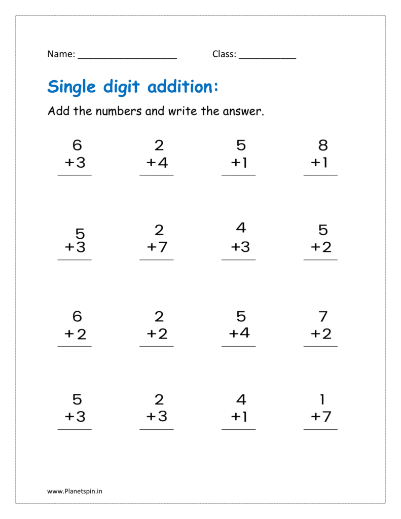 addition practice worksheet