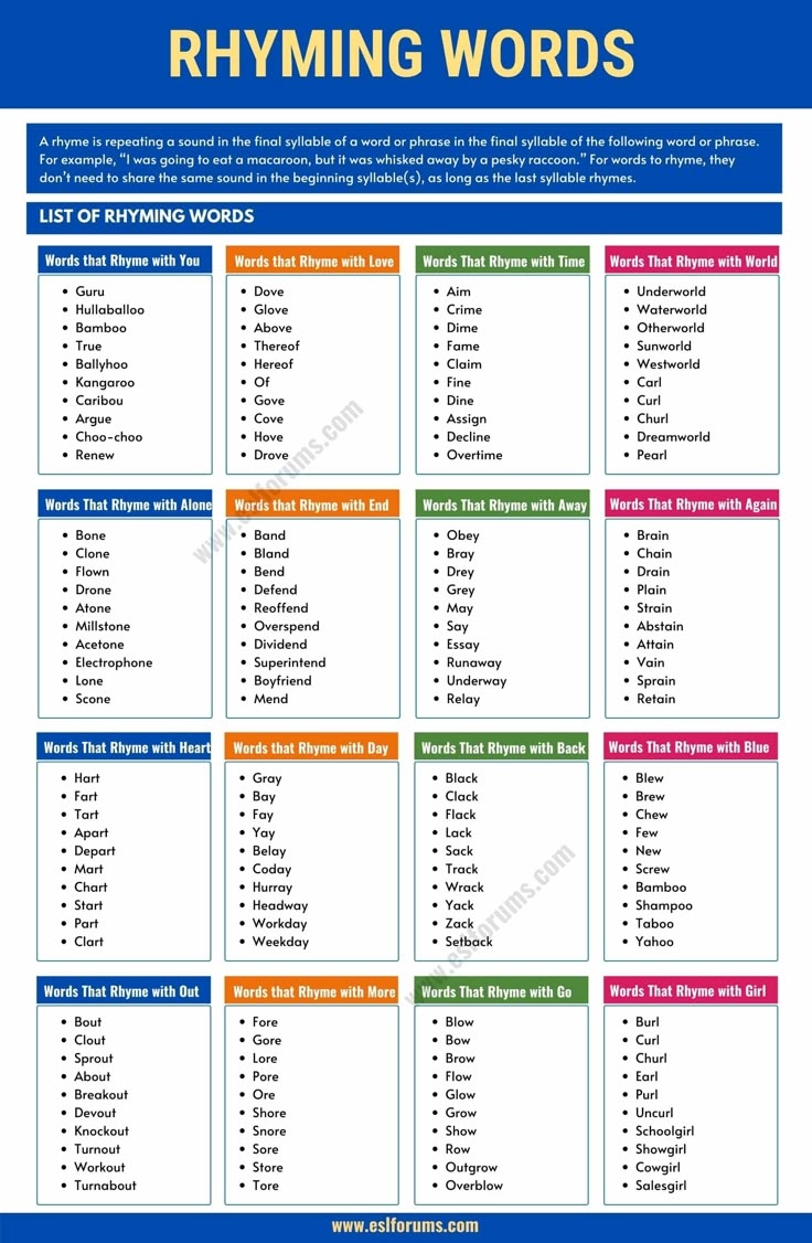 What Are Rhyming Words List Of Interesting Words That Rhyme In English