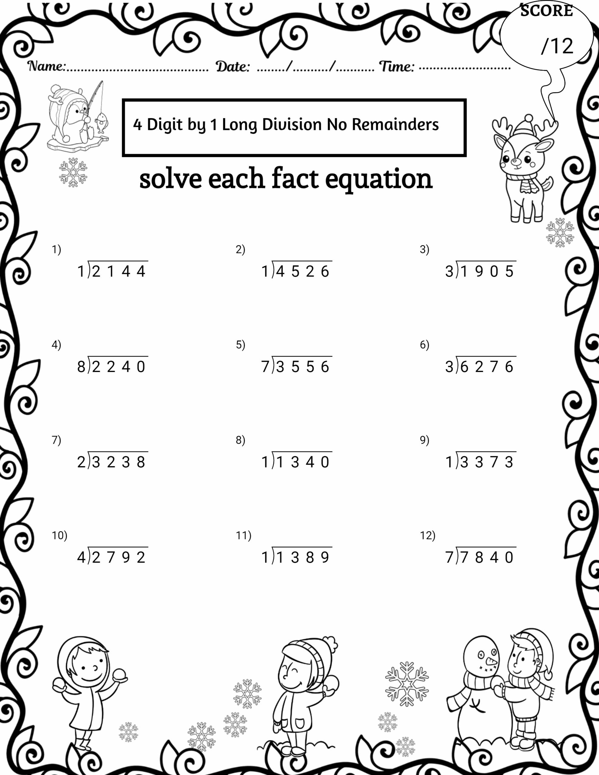 long division math worksheets