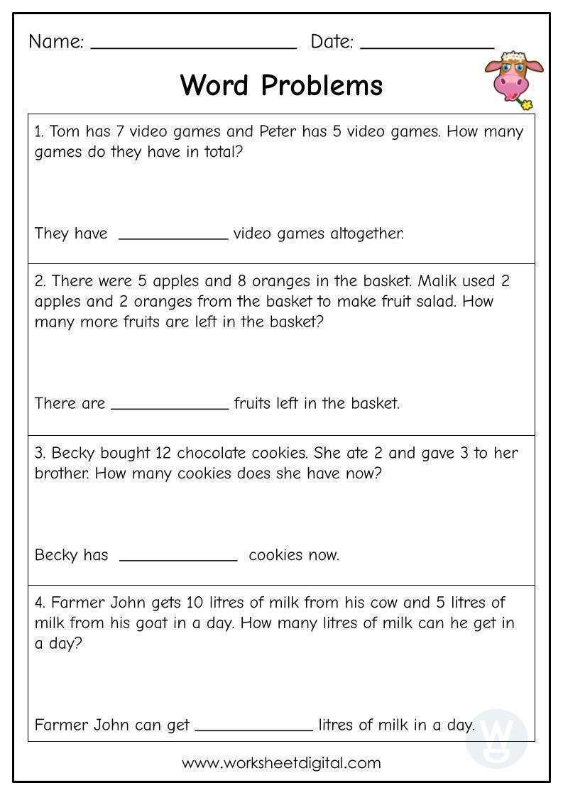 Word Problems Addition And Subtraction Up To 20 Worksheet Digital Worksheets Library
