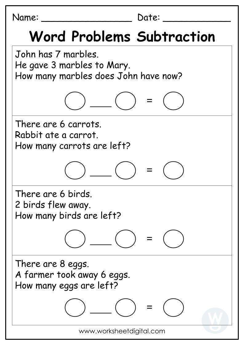 kindergarten subtraction story problems