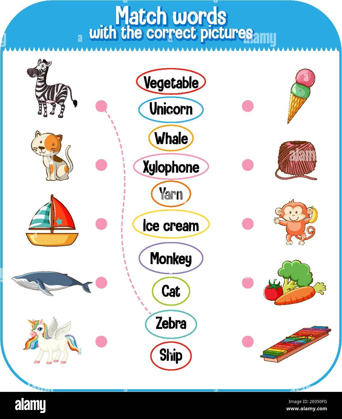 Word To Picture Matching Worksheet For Children Illustration Stock Vector Image Art Alamy