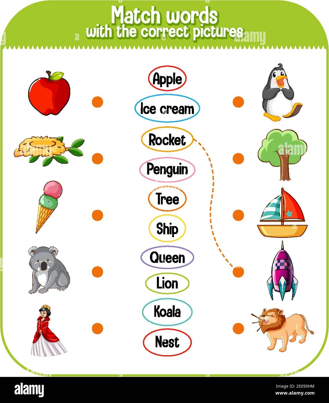 Word To Picture Matching Worksheet For Children Illustration Stock Vector Image Art Alamy