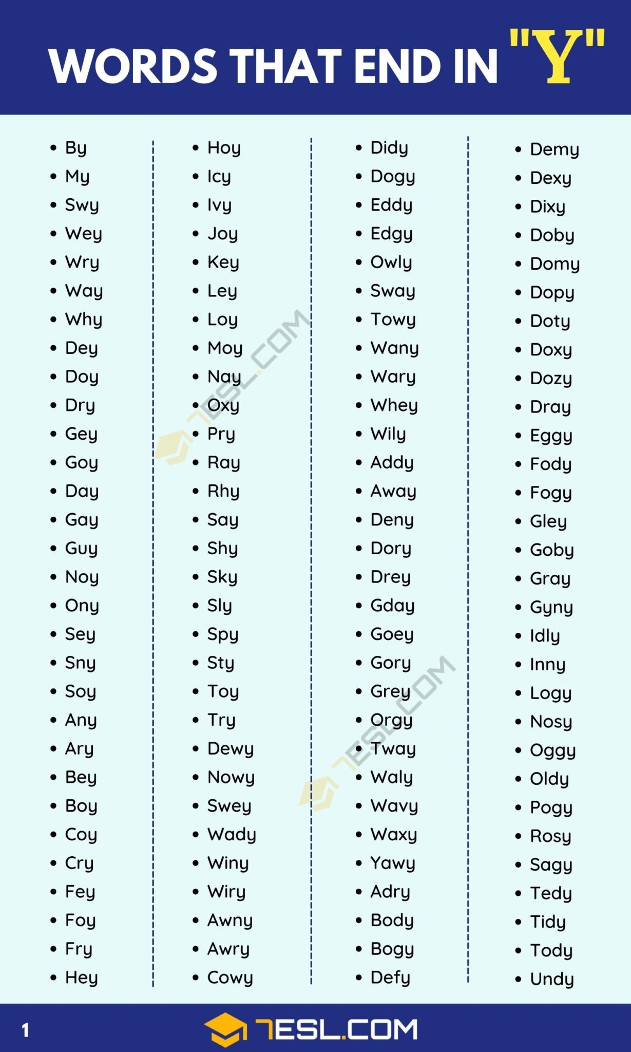 Words That End In Y 1000 Words In English 7ESL