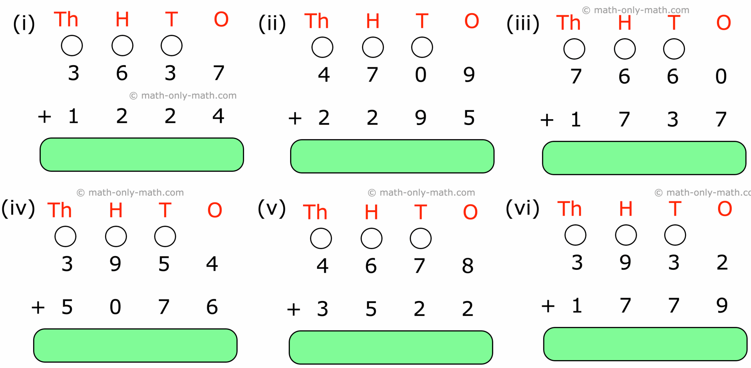 four digit addition worksheets