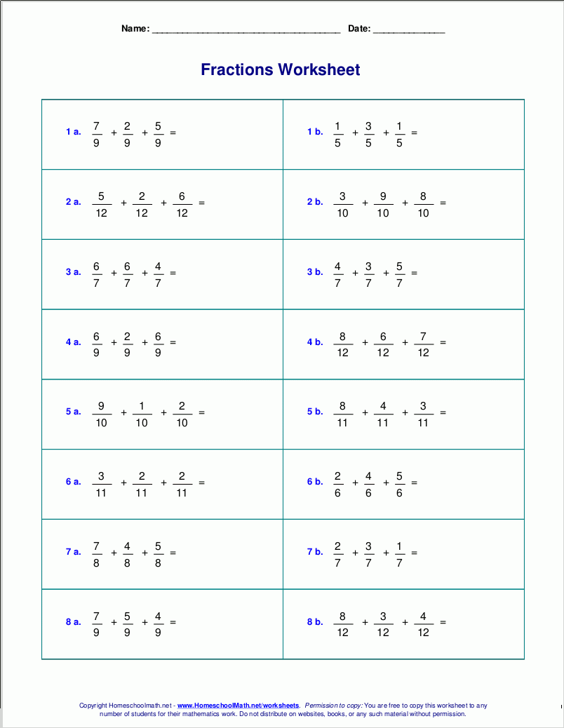 unlike fractions addition and subtraction worksheets