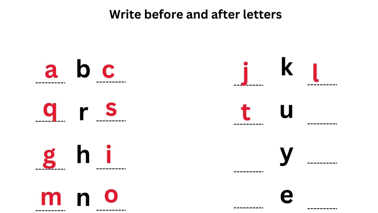 Write Before after Letters Worksheet English Alphabet YouTube