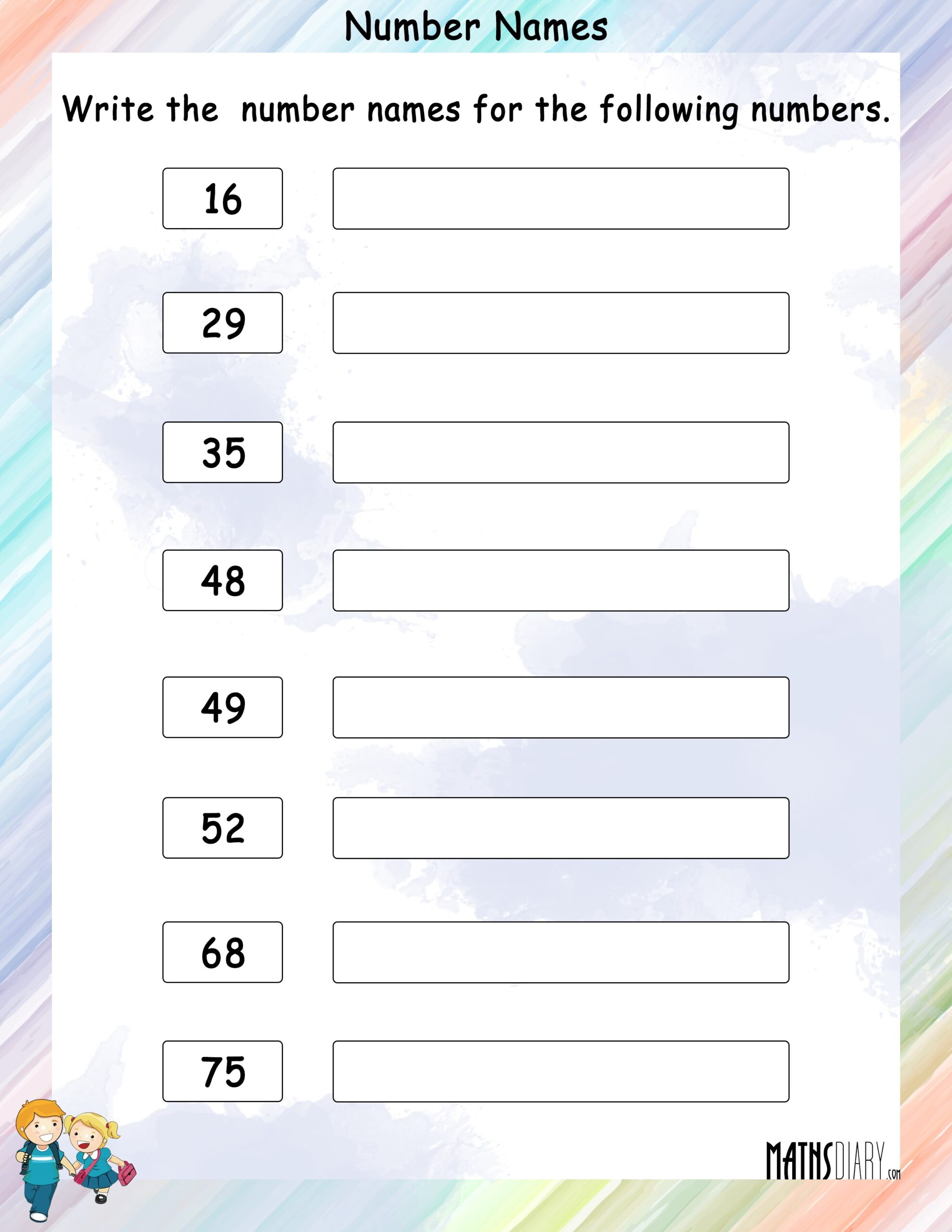 worksheet on number names