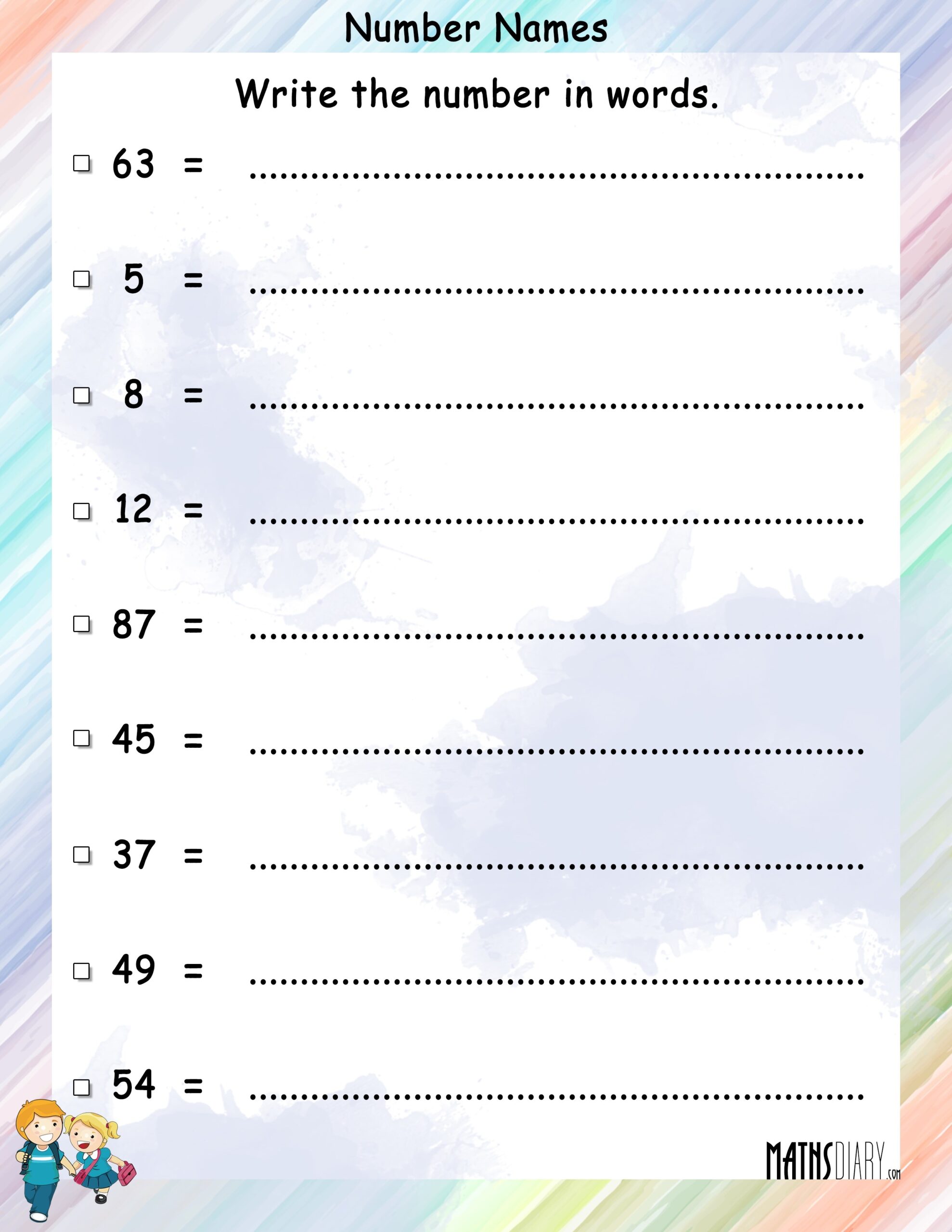 writing numbers in word form worksheets