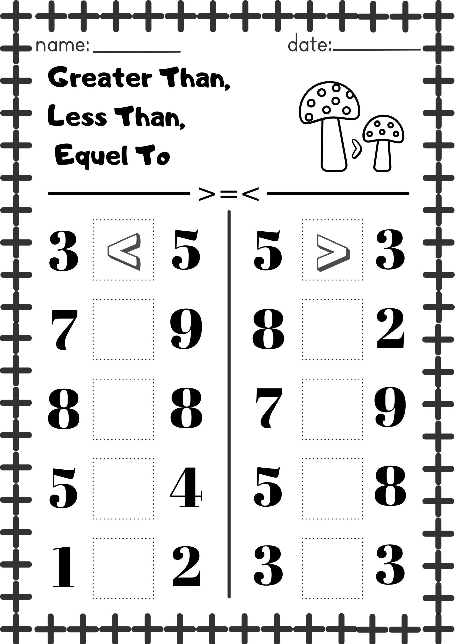 10 Pages Printable Mats greater Than Less Than Equel To math Worksheet Etsy