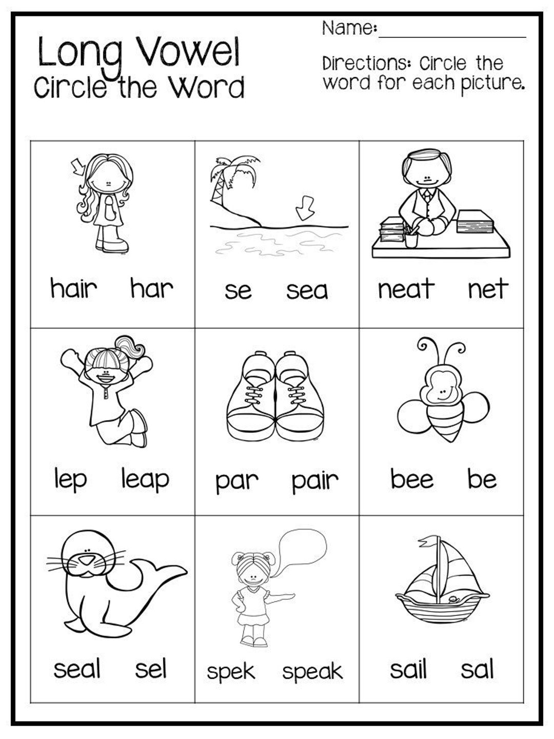 10 Printable Long Vowel Words Worksheets 1st 2nd Grade ELA Worksheets Etsy