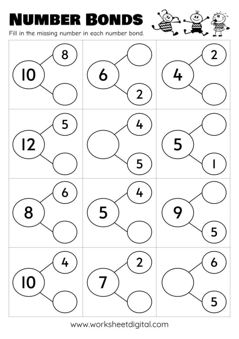 10 Printable Number Bonds Math Worksheets Numbers 1 To 20 Kindergarten First Grade Homeschool Etsy