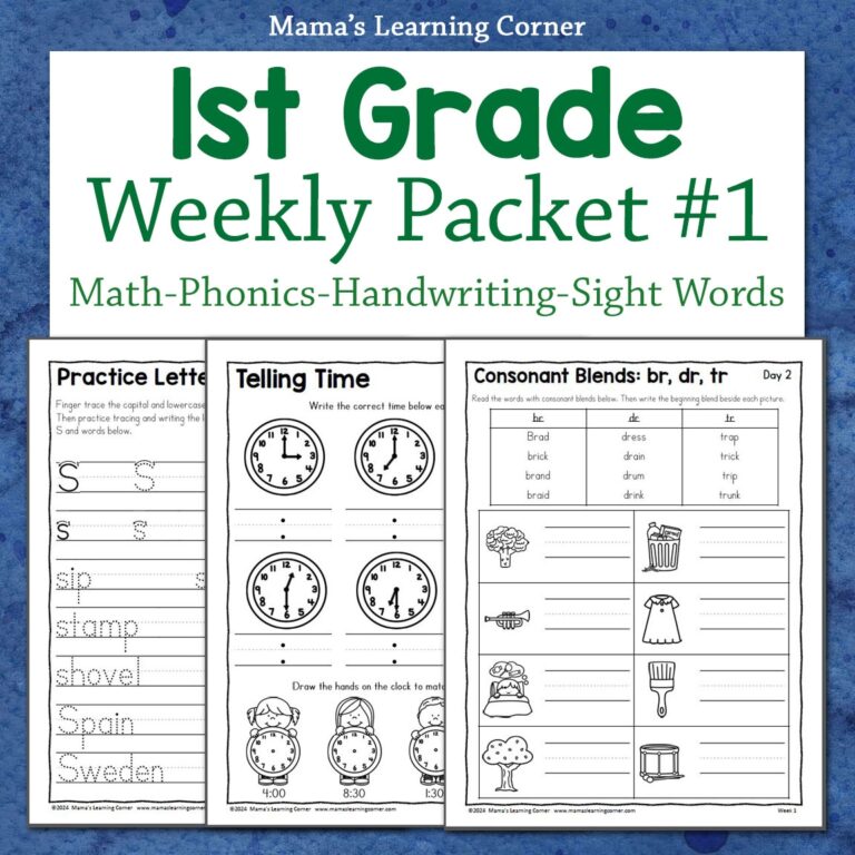 1st Grade Weekly Worksheet Packet 1 Mamas Learning Corner