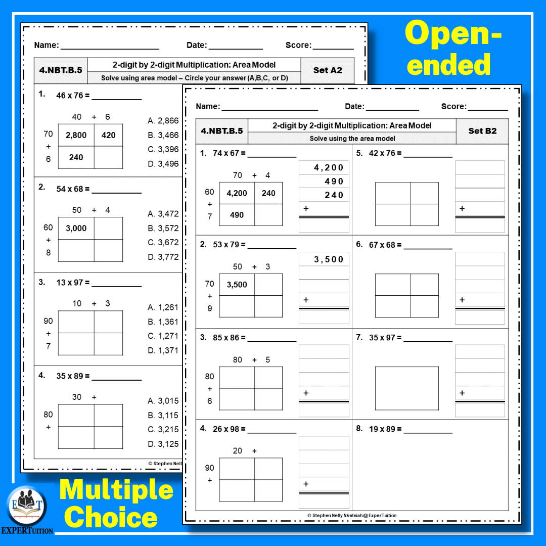 2 Digit By 2 Digit Area Model Multiplication Worksheets Made By Teachers