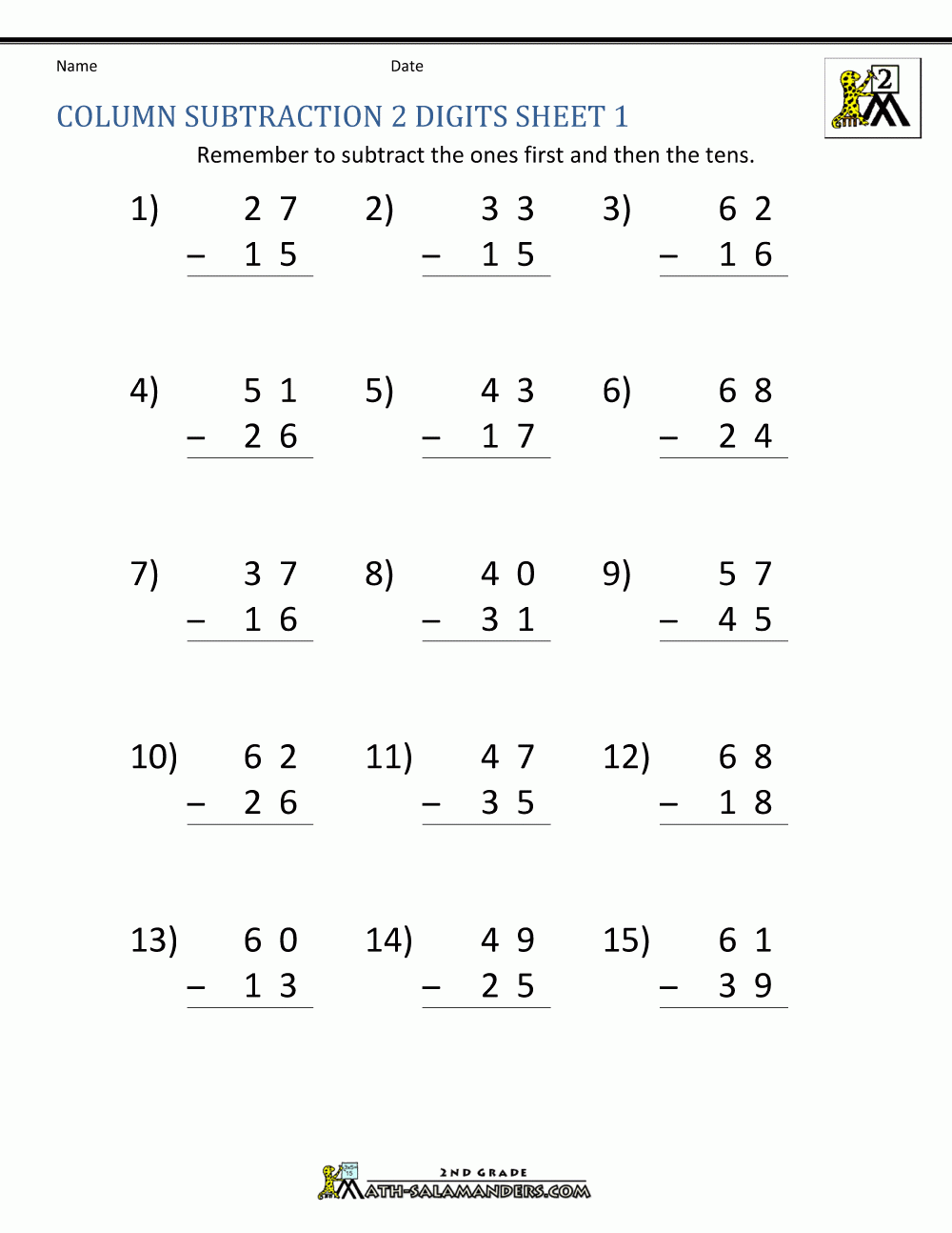 2 Digit Subtraction Worksheets Worksheets Library