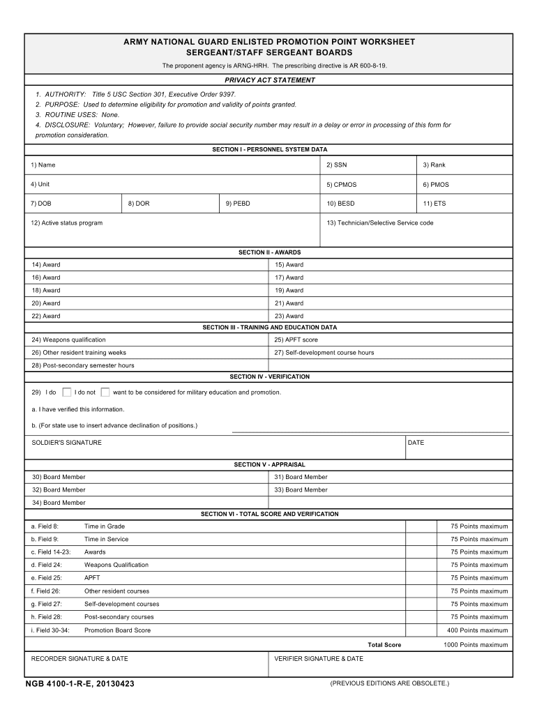 army promotion point worksheet