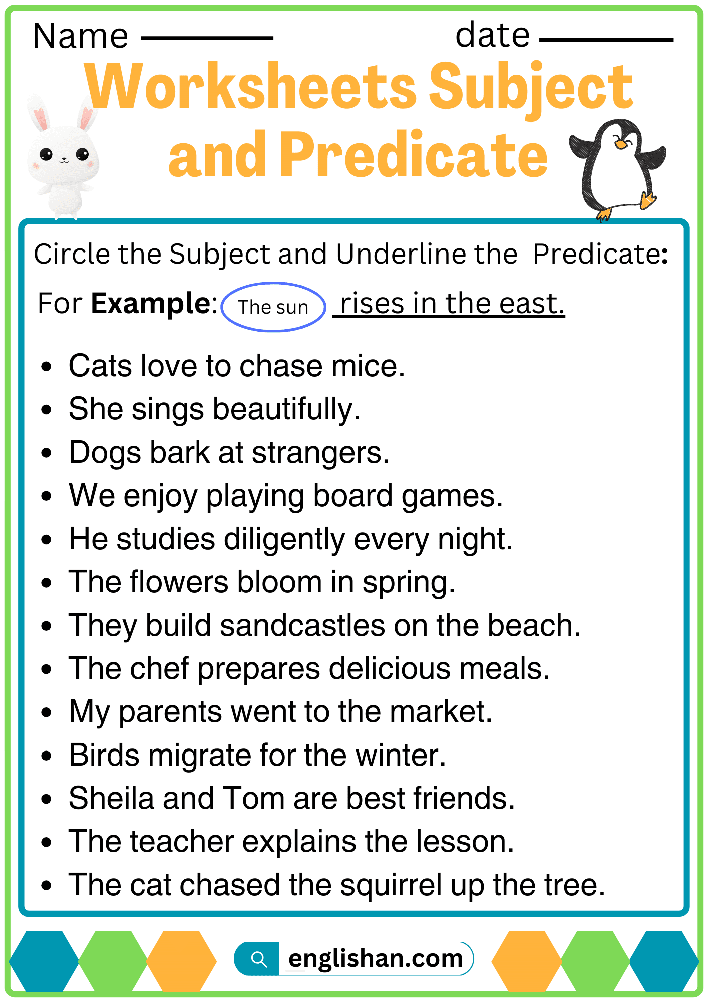 subject and predicate worksheet