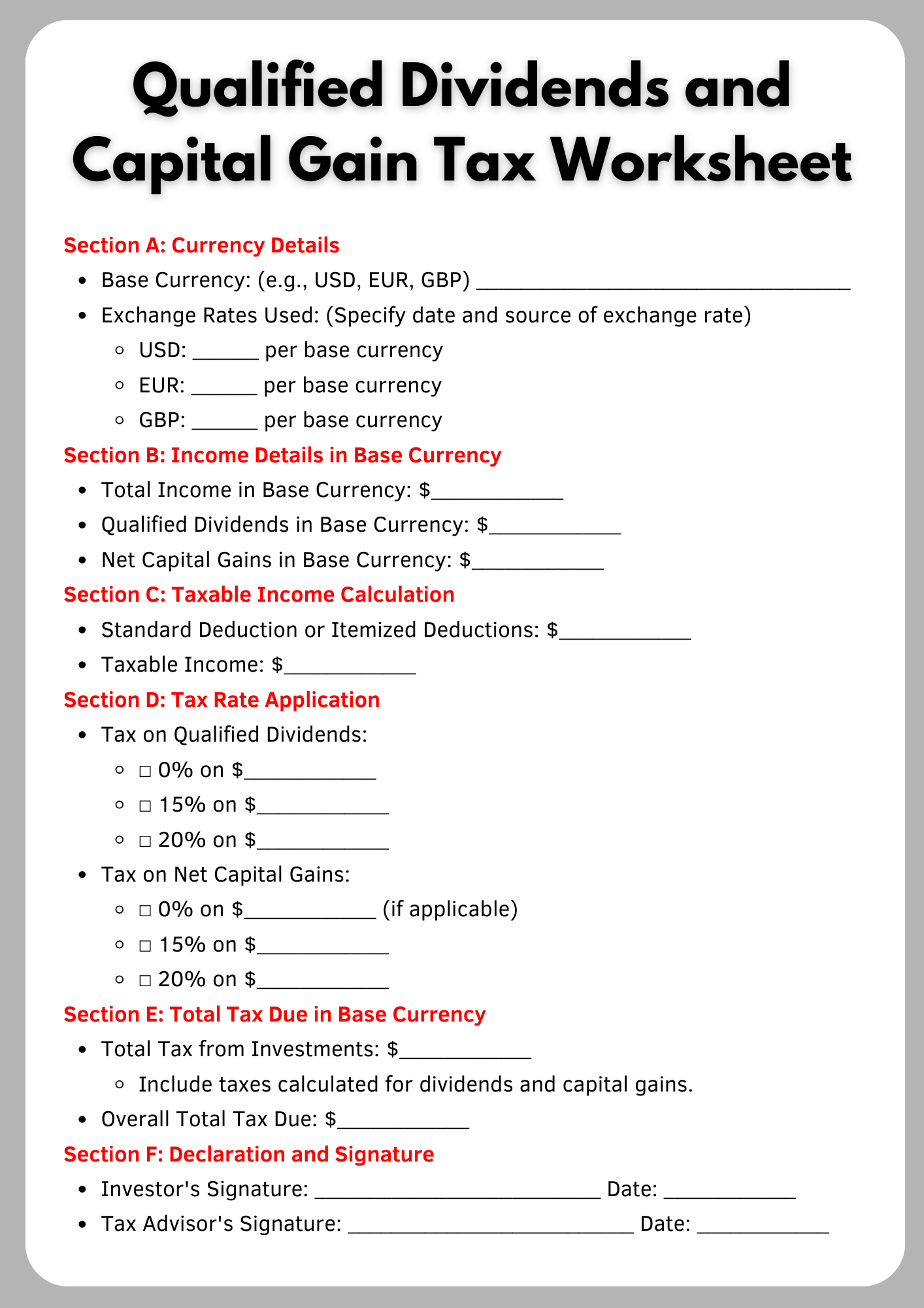qualified dividend and capital gain worksheet
