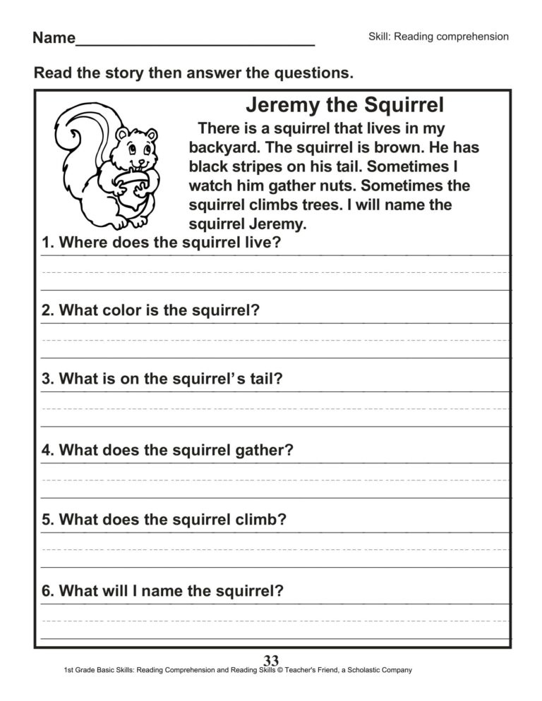 40 Scholastic 1st Grade Reading Comprehension Skills Worksheets Worksheets Library