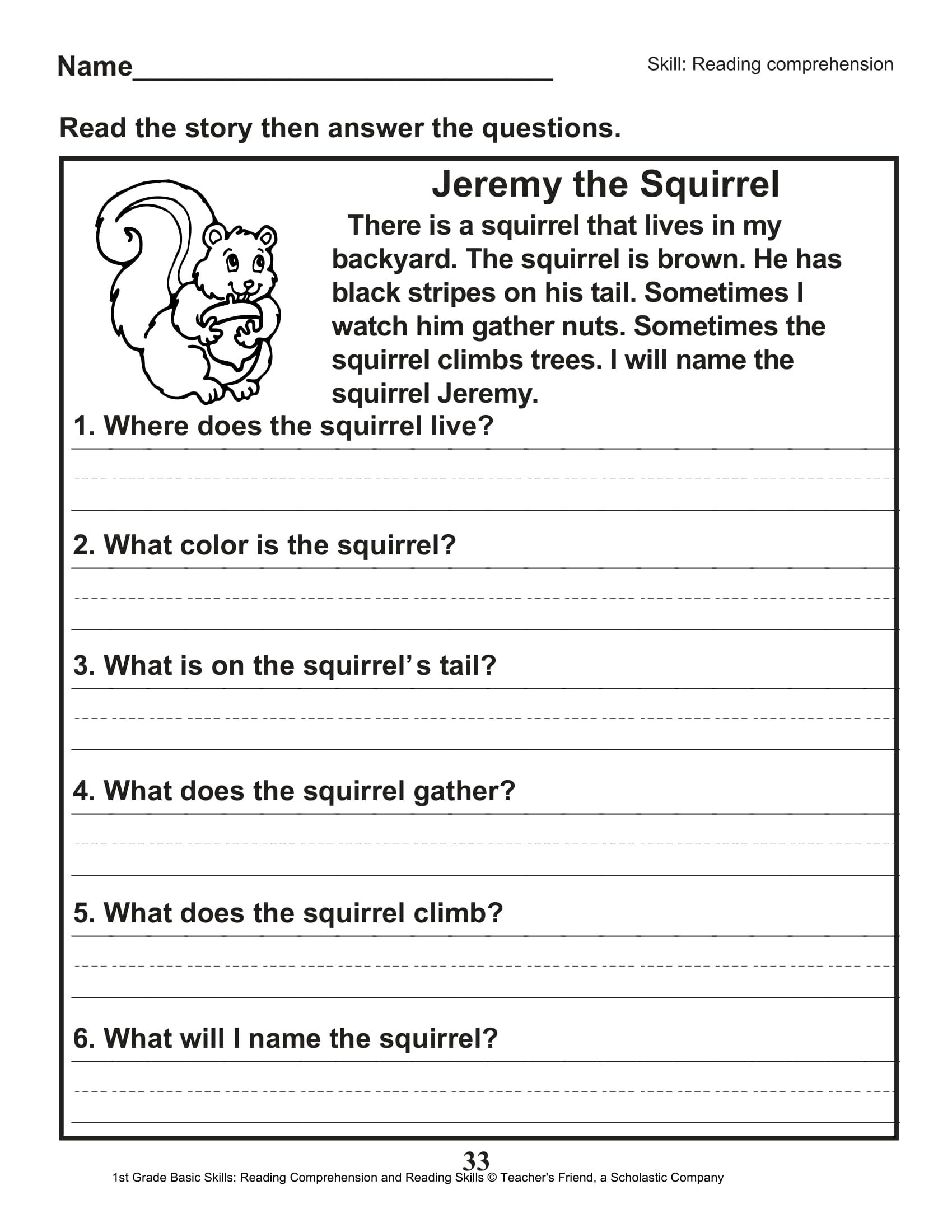 40 Scholastic 1st Grade Reading Comprehension Skills Worksheets Worksheets Library