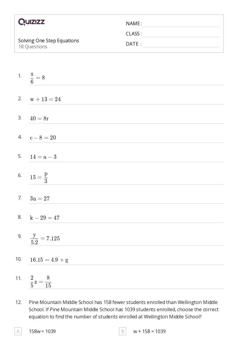 50 One Step Equations Worksheets For 8th Year On Quizizz Free Worksheets Library