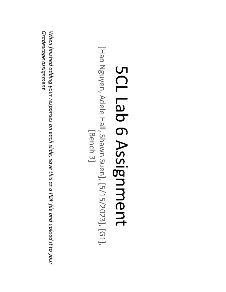 5CL Pre Lab 5 Assignment Submission Template S23v2 Studocu