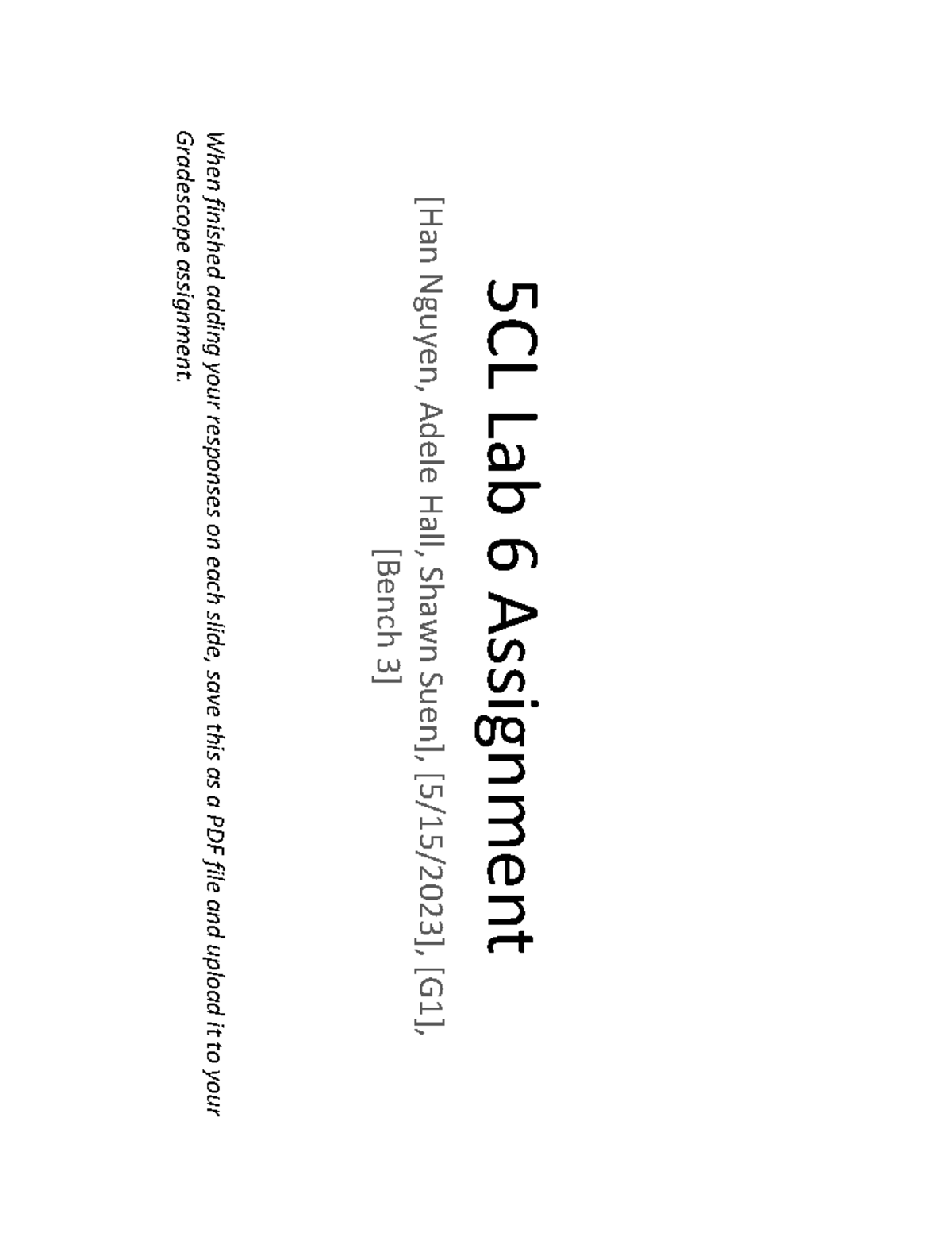 5CL Pre Lab 5 Assignment Submission Template S23v2 Studocu