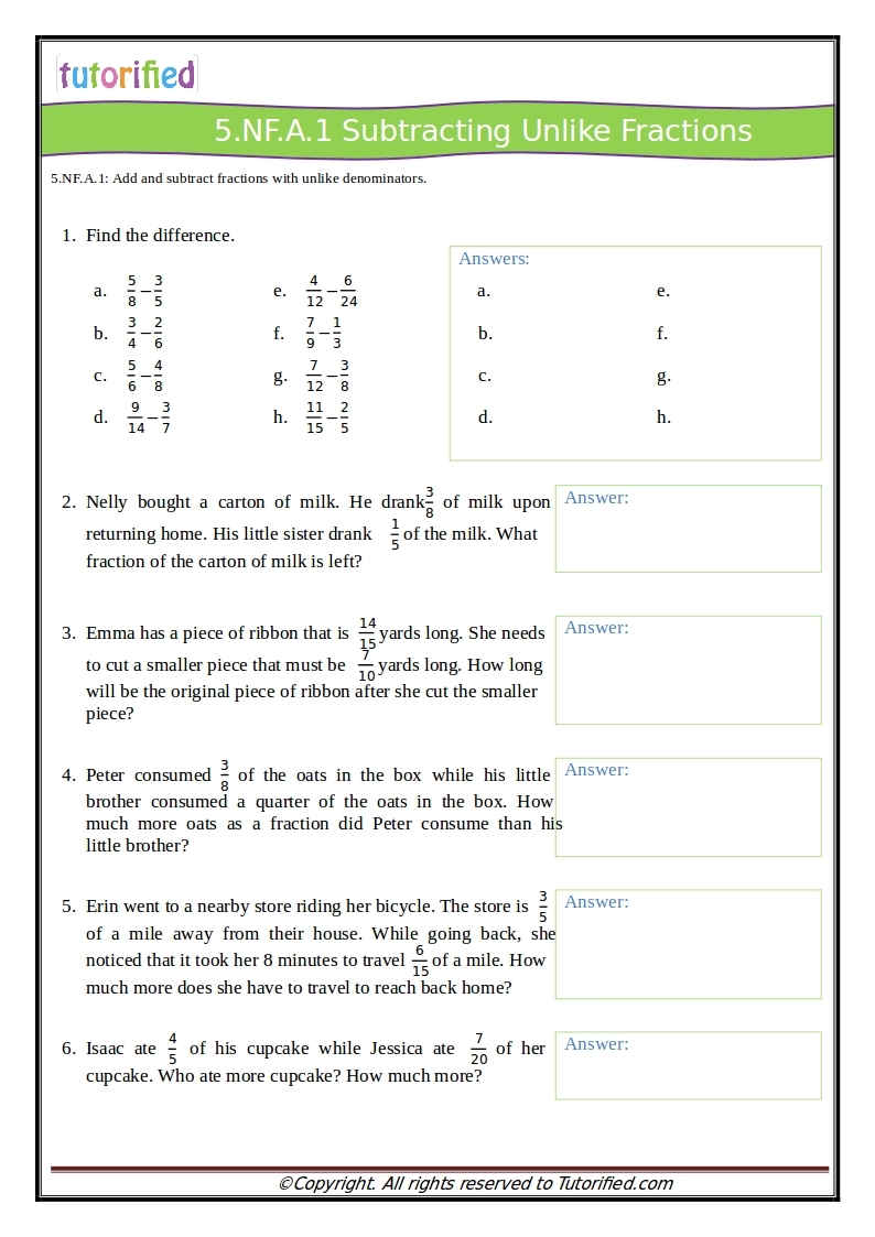 5th Grade Common Core Math Worksheets