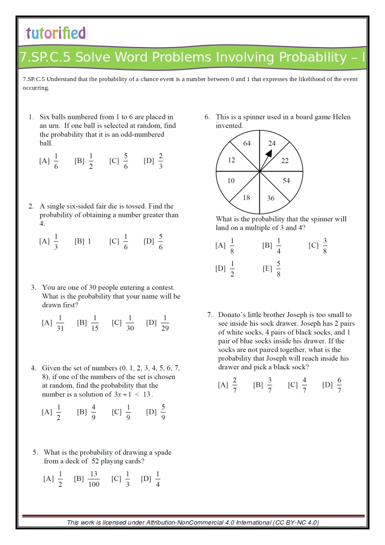simple events worksheet 7th grade simple events worksheet 7th grade