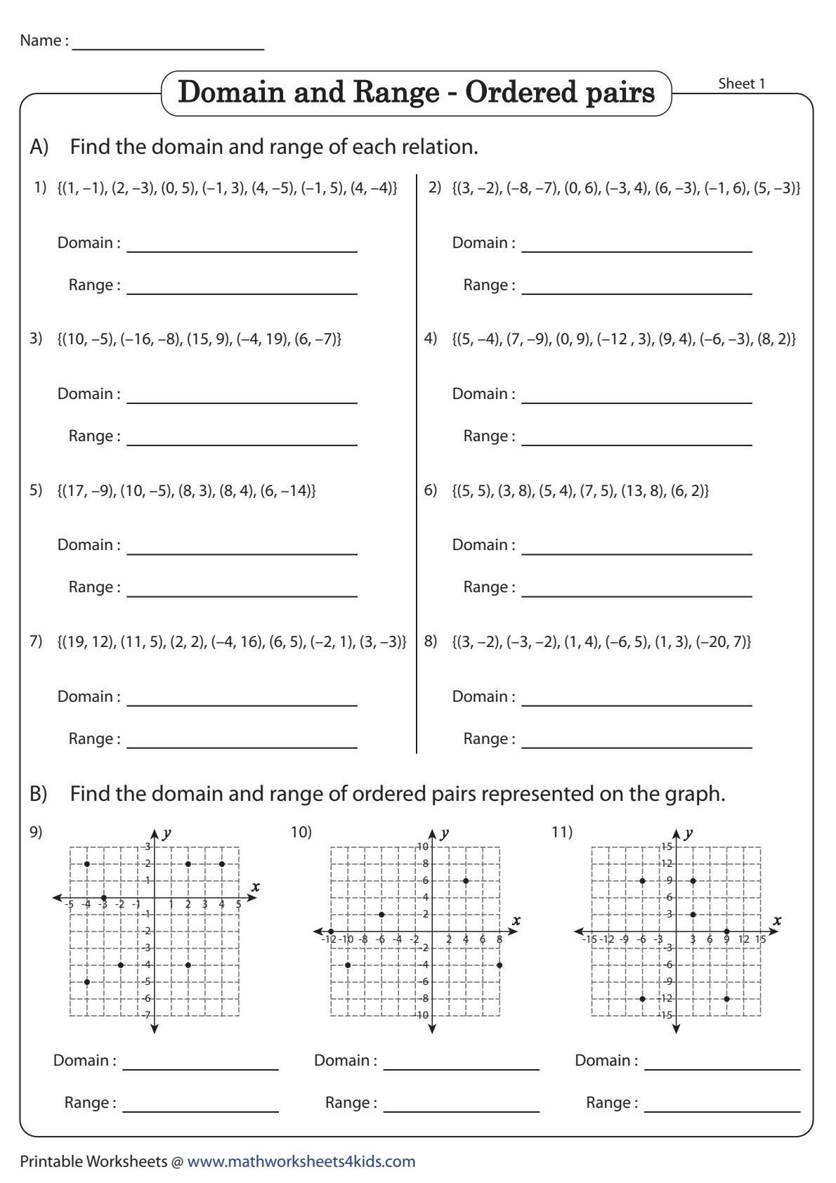 domain and range worksheet domain and range worksheet