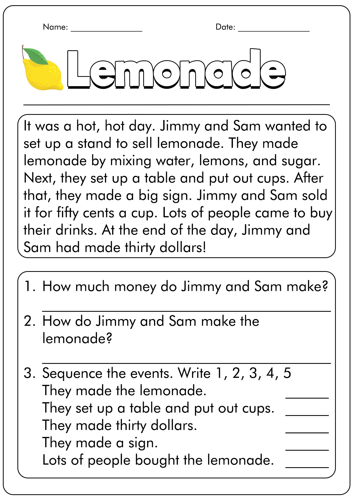 1st grade reading worksheets