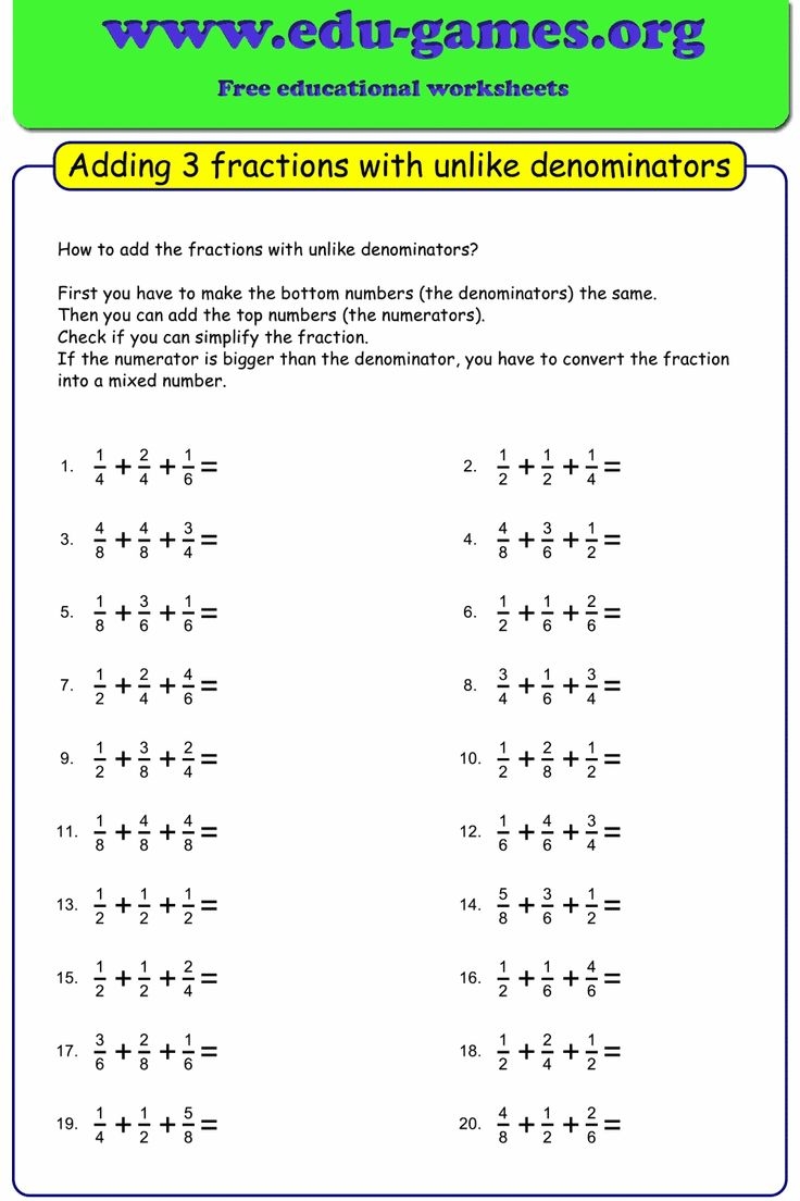 Adding Fractions Worksheet Edu Games