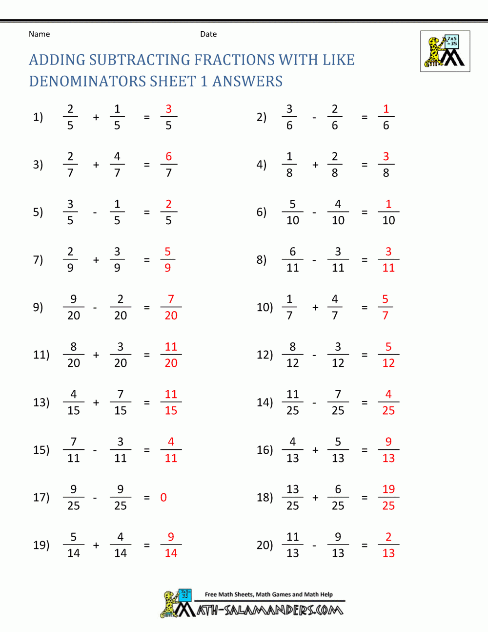 Adding Subtracting Fractions Worksheets Worksheets Library