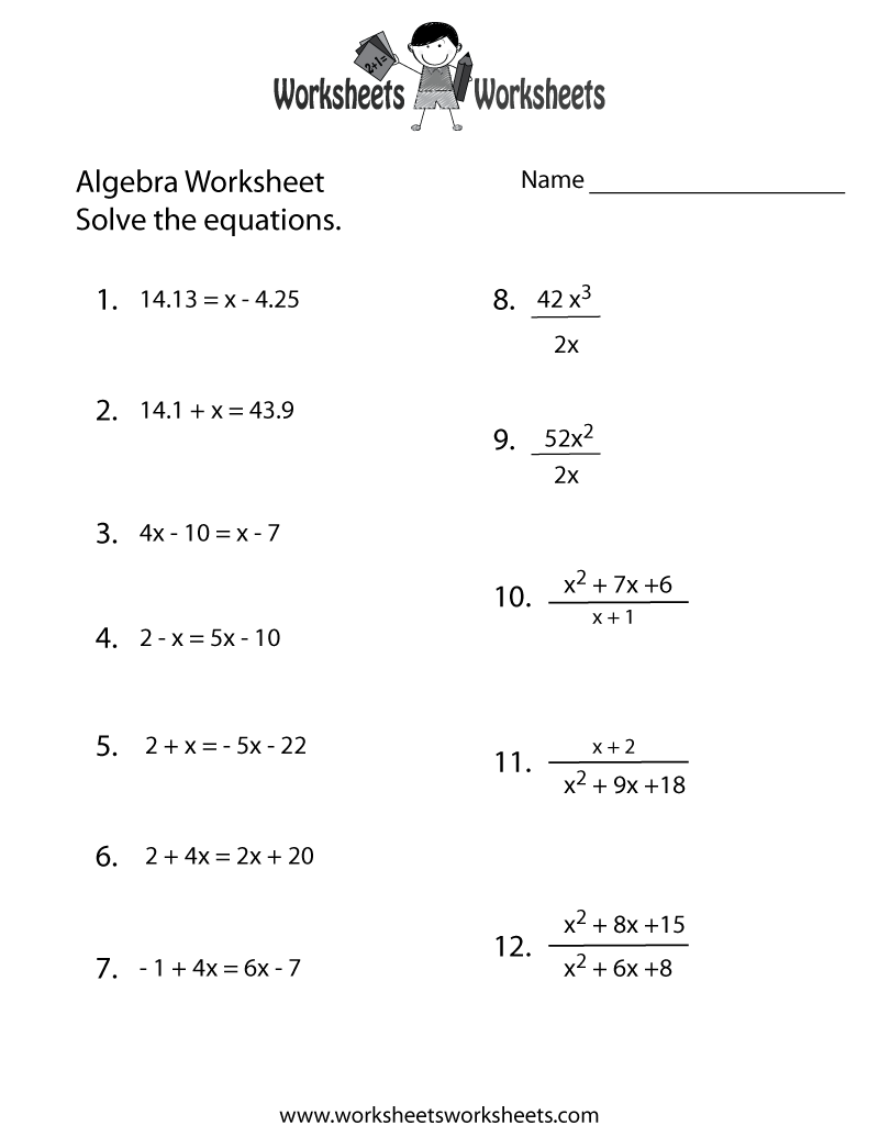 Algebra Practice Worksheet Free Printable Educational Worksheet Worksheets Library