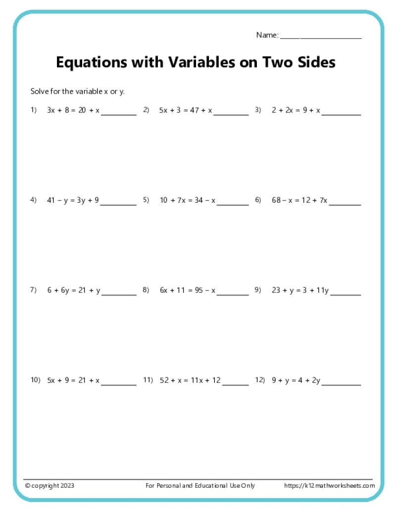 pre algebra worksheets