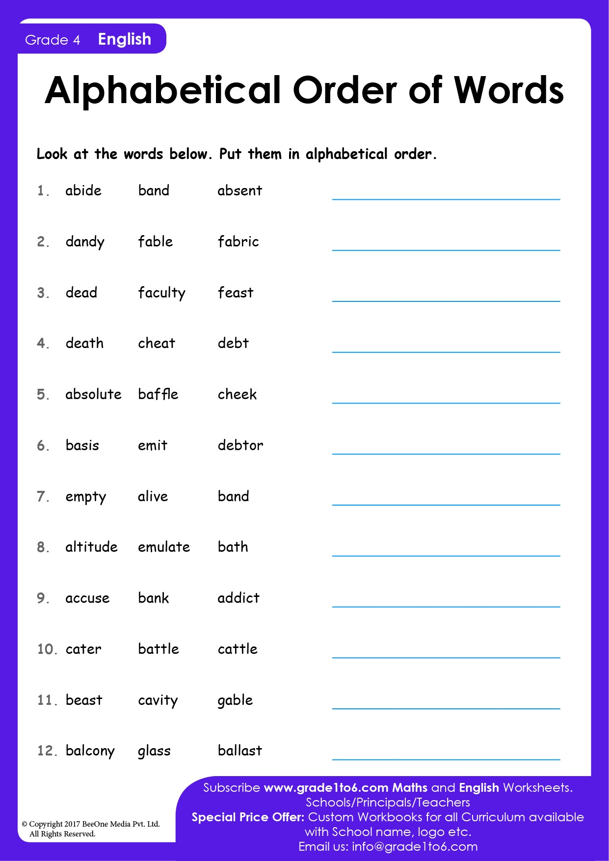 Alphabetical Order Worksheets Grade 4 Worksheets Library