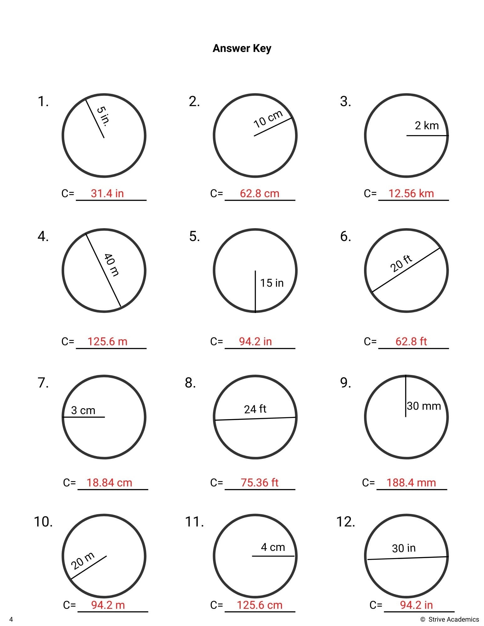 Area And Circumference Of Circles Worksheet Set 1 Etsy