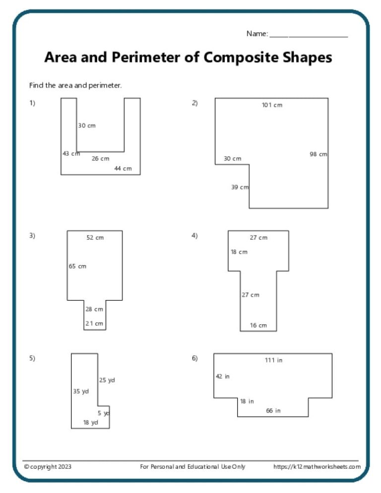 Area And Perimeter Of Composite Shapes K12 Math Worksheets