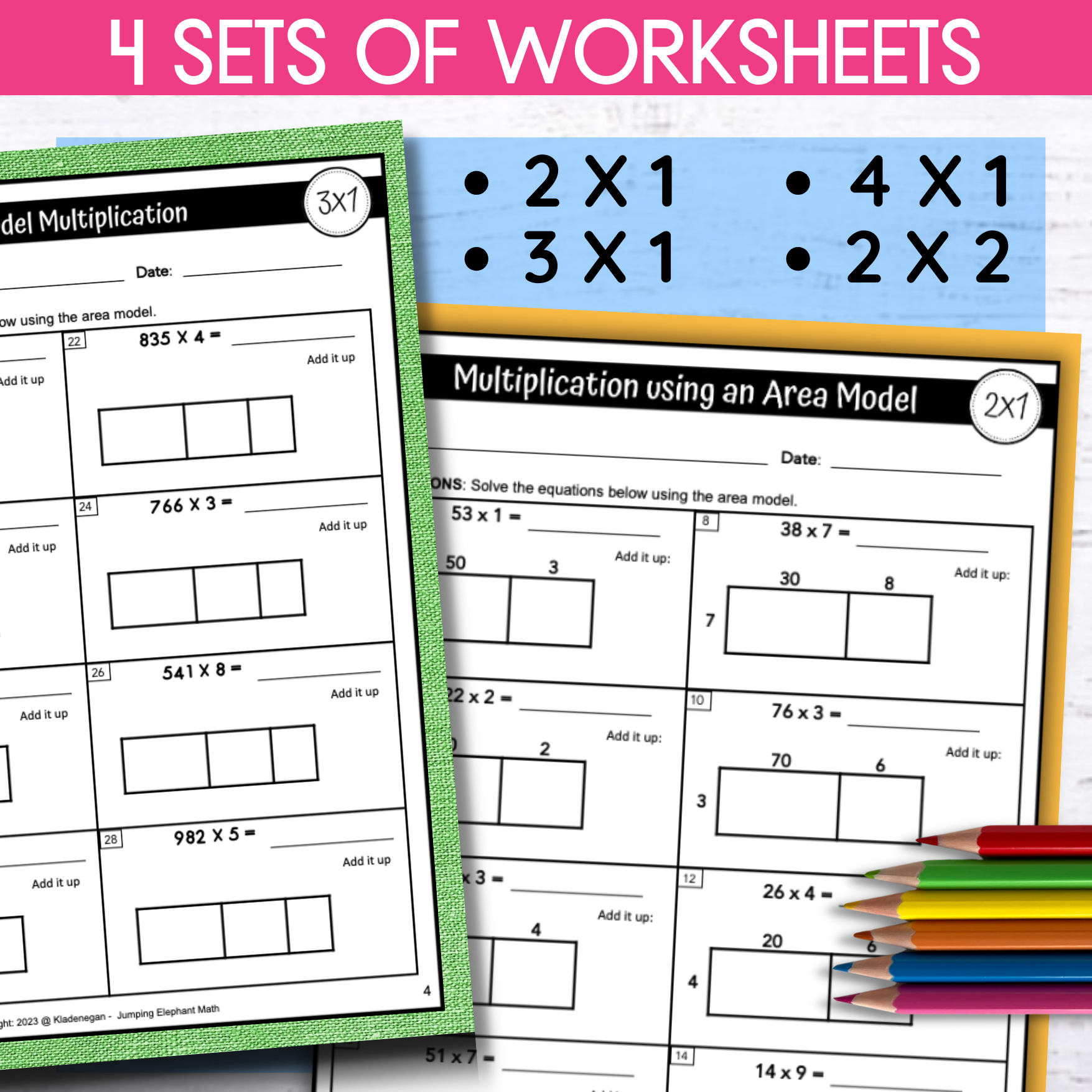 Area Model Multiplication Worksheets 2x1 3x1 4x1 And 2x2 Digits Made By Teachers