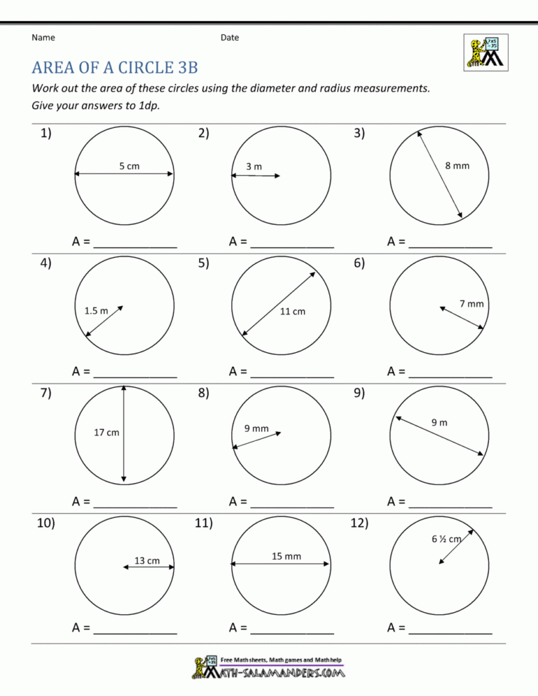 Area Of A Circle Worksheets Library