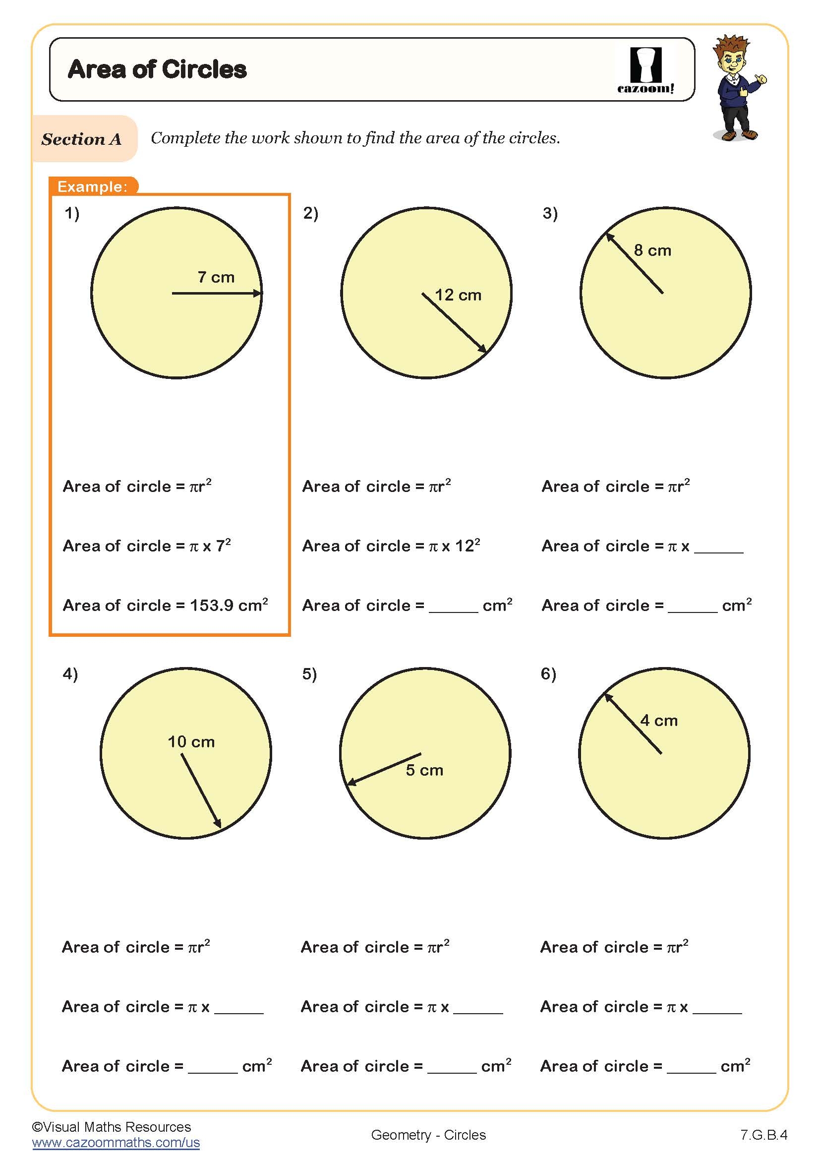 Area Of Circles Worksheet PDF Printable Geometry Worksheet Cazoom Math