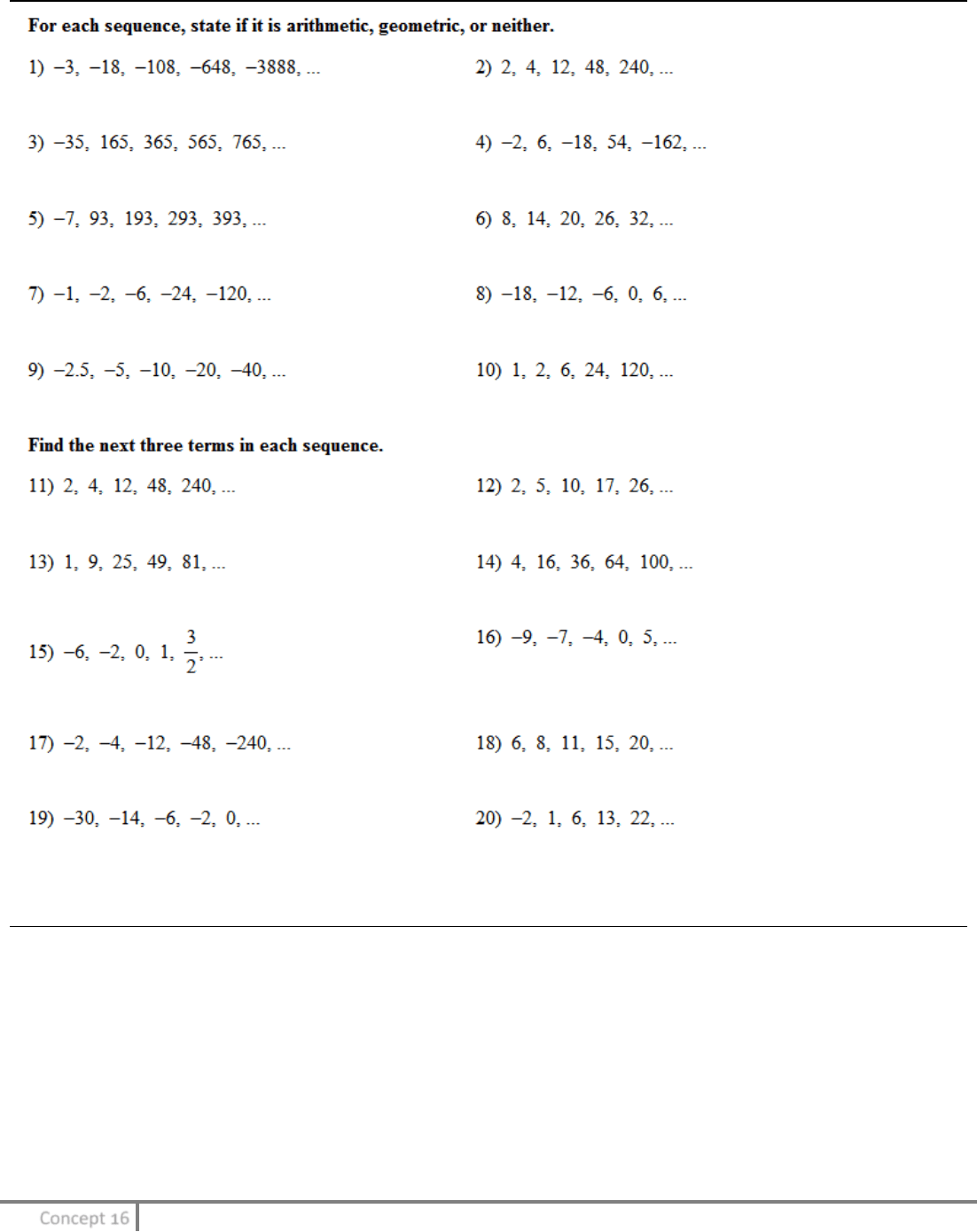 Arithmetic And Geometric Sequences Coloring Activity Worksheets Library