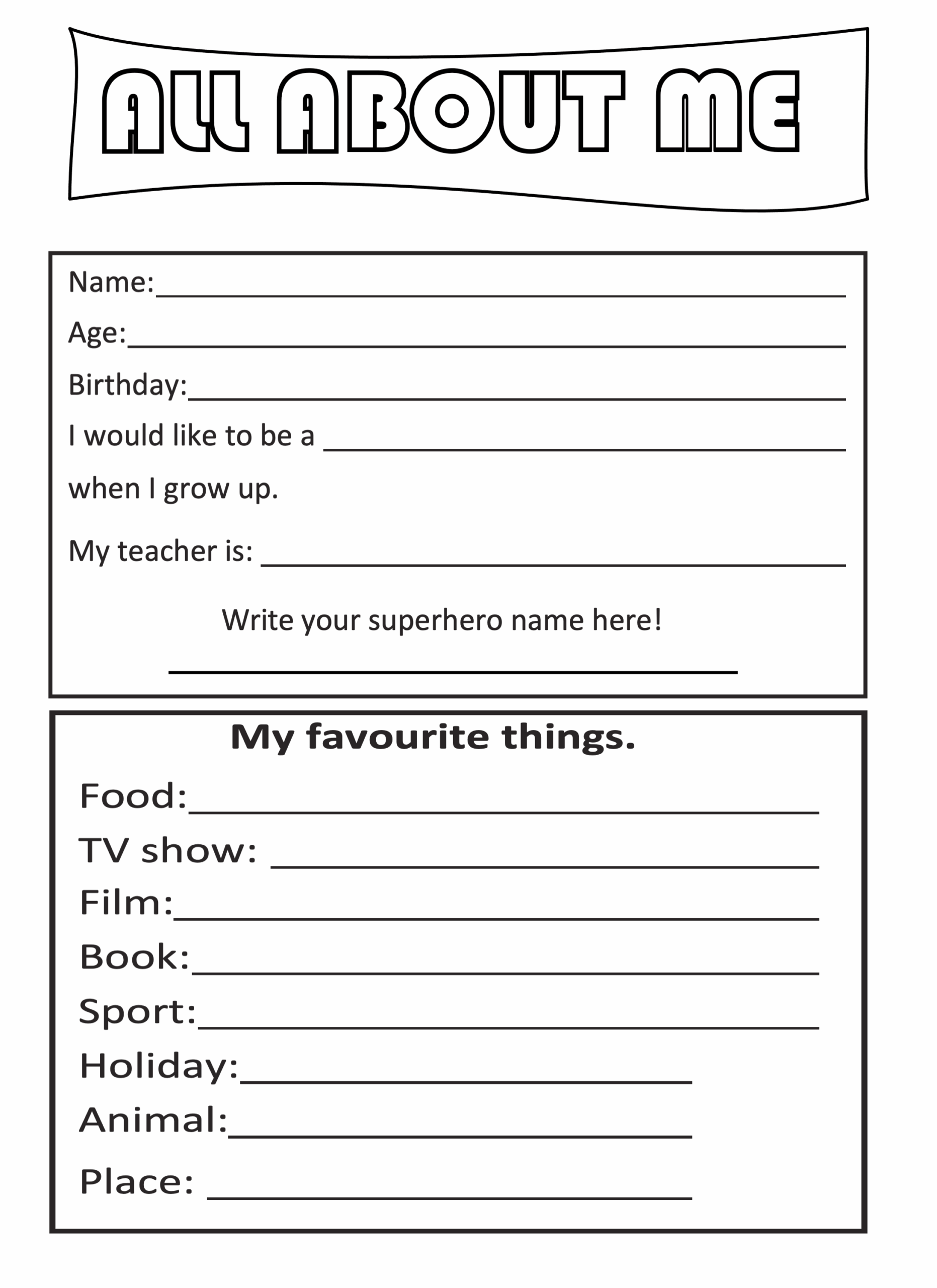 Back To School All About Me Life Skill Worksheets Made By Teachers