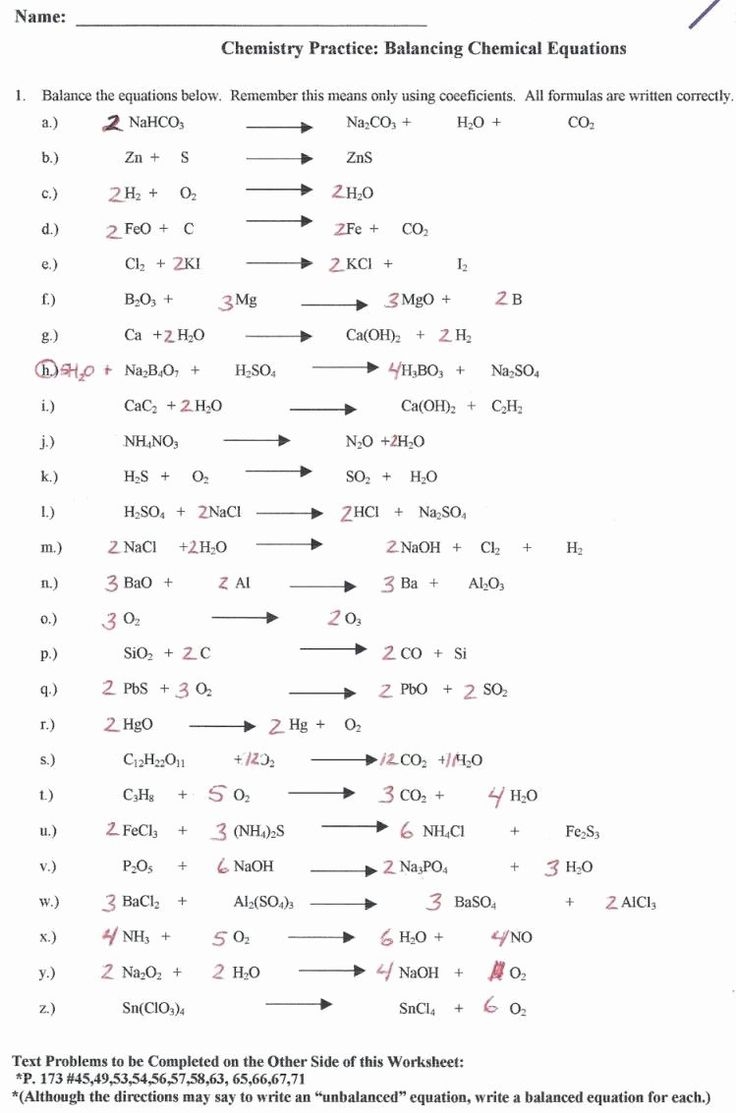 balancing equations worksheet