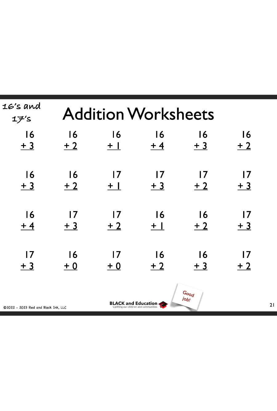 Basic Addition Worksheets For Sums Up To 20 BLACK And Education