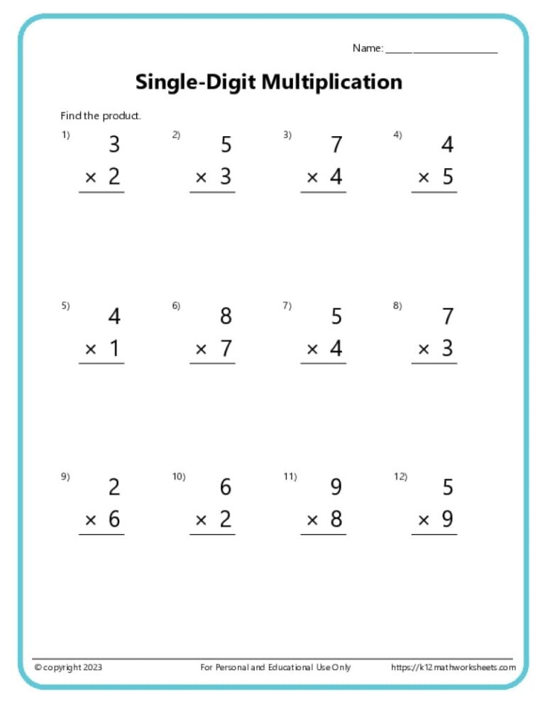 Basic Multiplication Worksheets K12 Math Worksheets