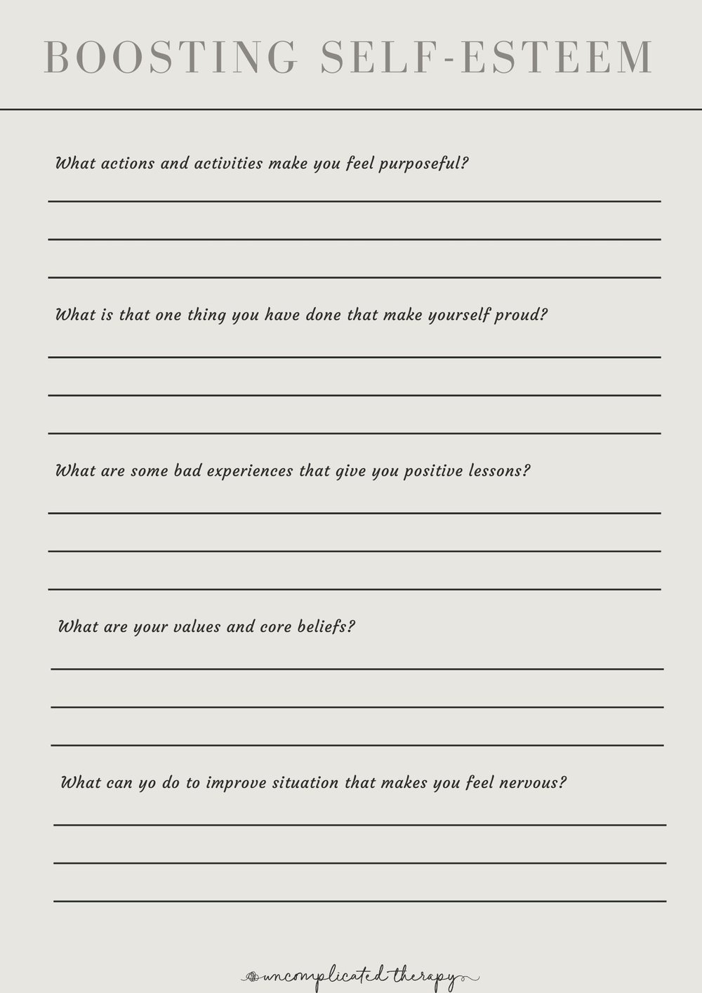 Boosting Self Esteem Worksheet For Therapists Counselors And Worksheets Library