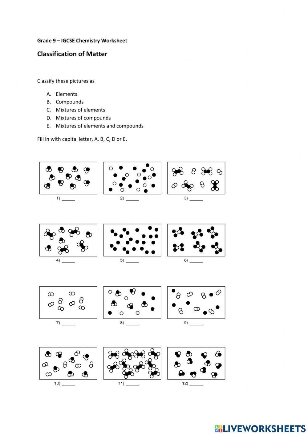 Classification Of Matter Worksheet Live Worksheets Worksheets Library